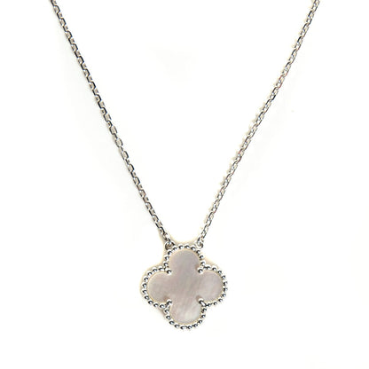 Van Cleef & Arpels 18K White Gold Mother of Pearl Vintage Alhambra Pendant Necklace 1 of 7