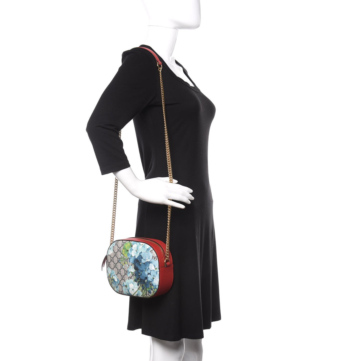 GG Supreme Monogram Blooms Mini Chain Shoulder Bag Beige Blue Navy Hibiscus Red