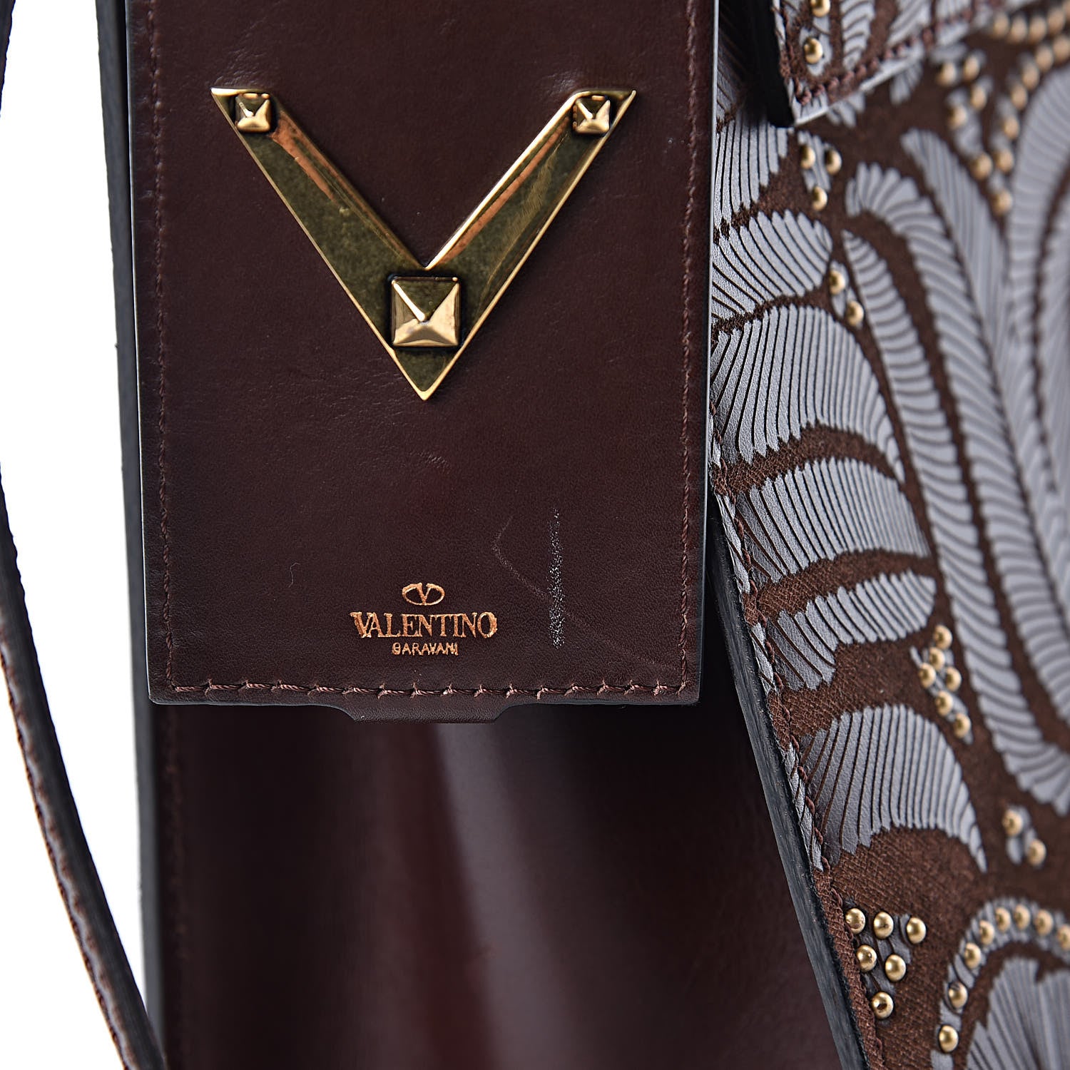 Valentino Garavani Calfskin Embossed Studded Medium My Rockstud Frame Bag Cacao 7 of 12