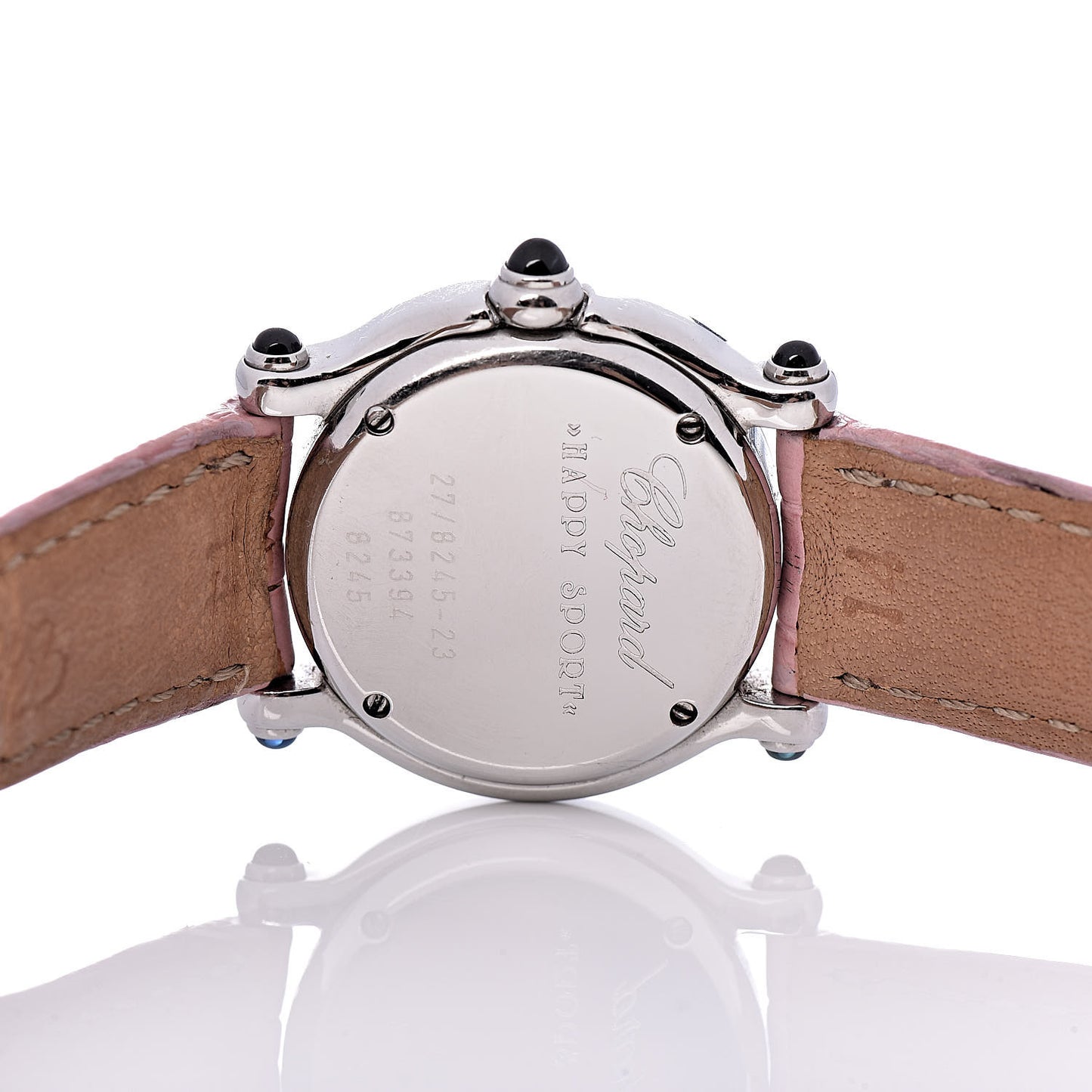 Stainless Steel Alligator Diamond Pink Sapphire Mother of Pearl 26mm Happy Sport Moon Star Quartz Watch