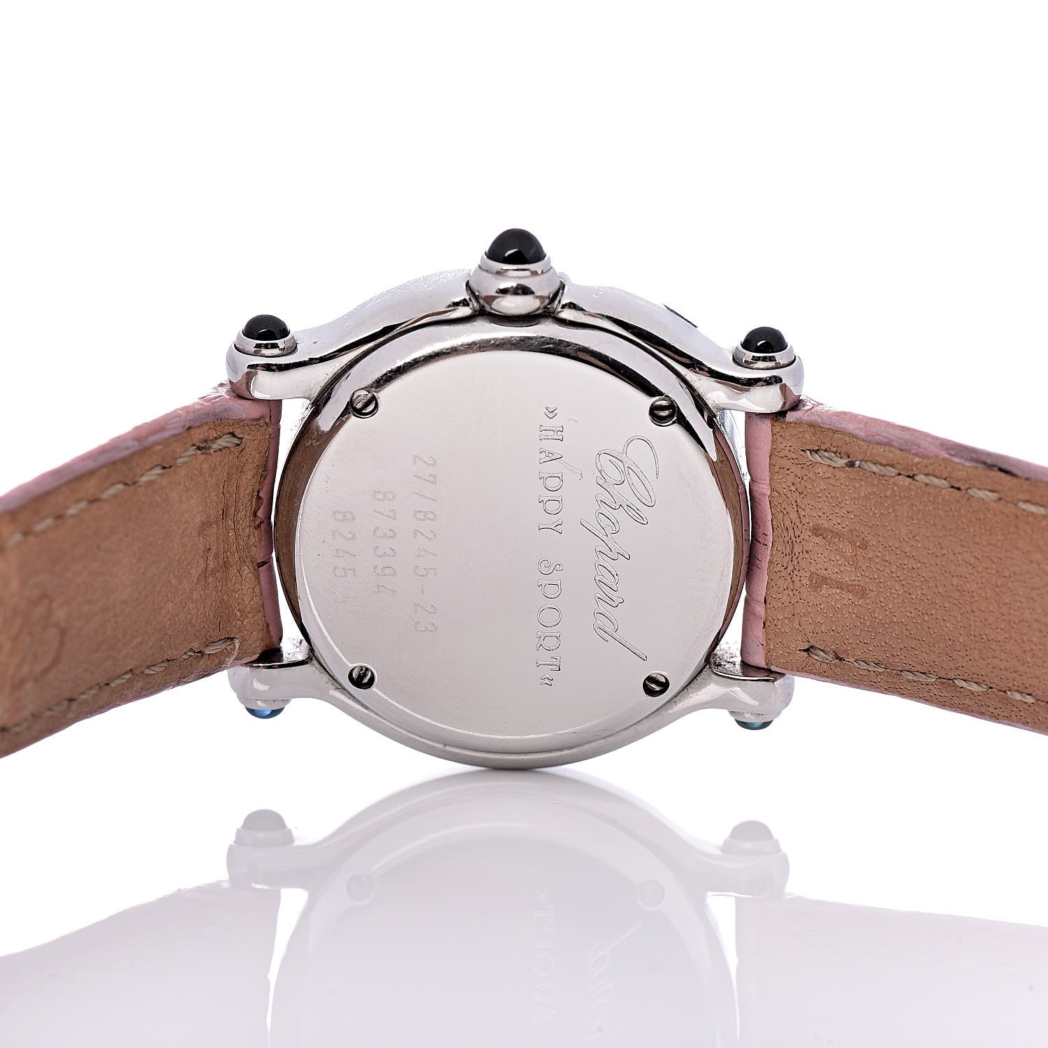 Chopard Stainless Steel Alligator Diamond Pink Sapphire Mother of Pearl 26mm Happy Sport Moon Star Quartz Watch 5 of 9