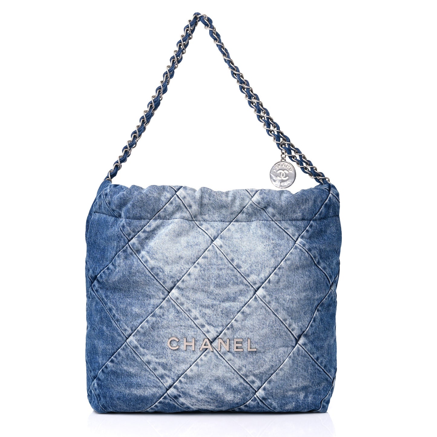 Denim Quilted Small Chanel 22 Blue