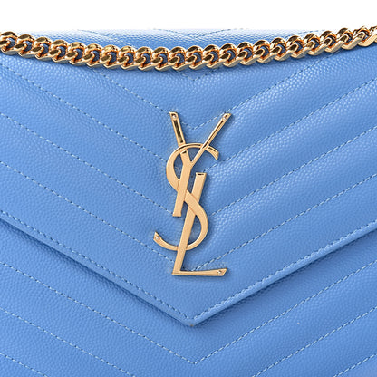 Saint Laurent Grain De Poudre Matelasse Chevron Monogram Chain Wallet Blue Clair 11 of 13