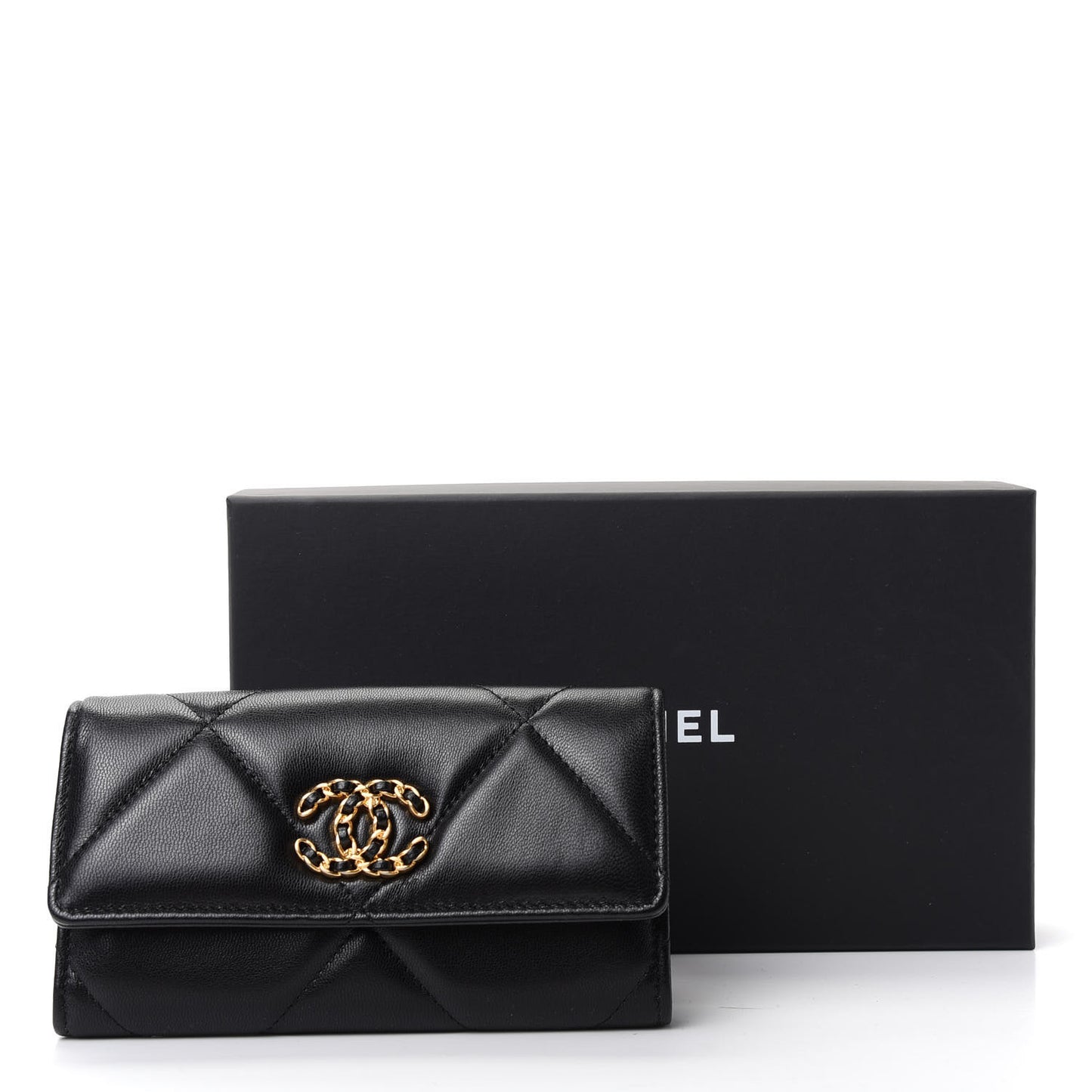 Goatskin Quilted Chanel 19 Flap Wallet Black