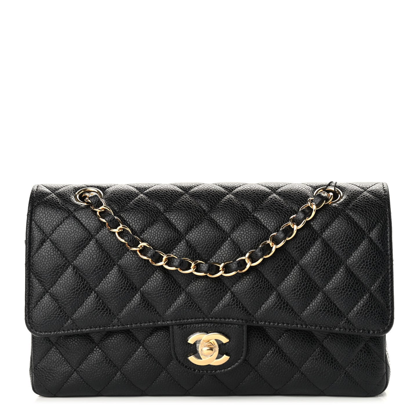 Caviar Quilted Medium Double Flap Black