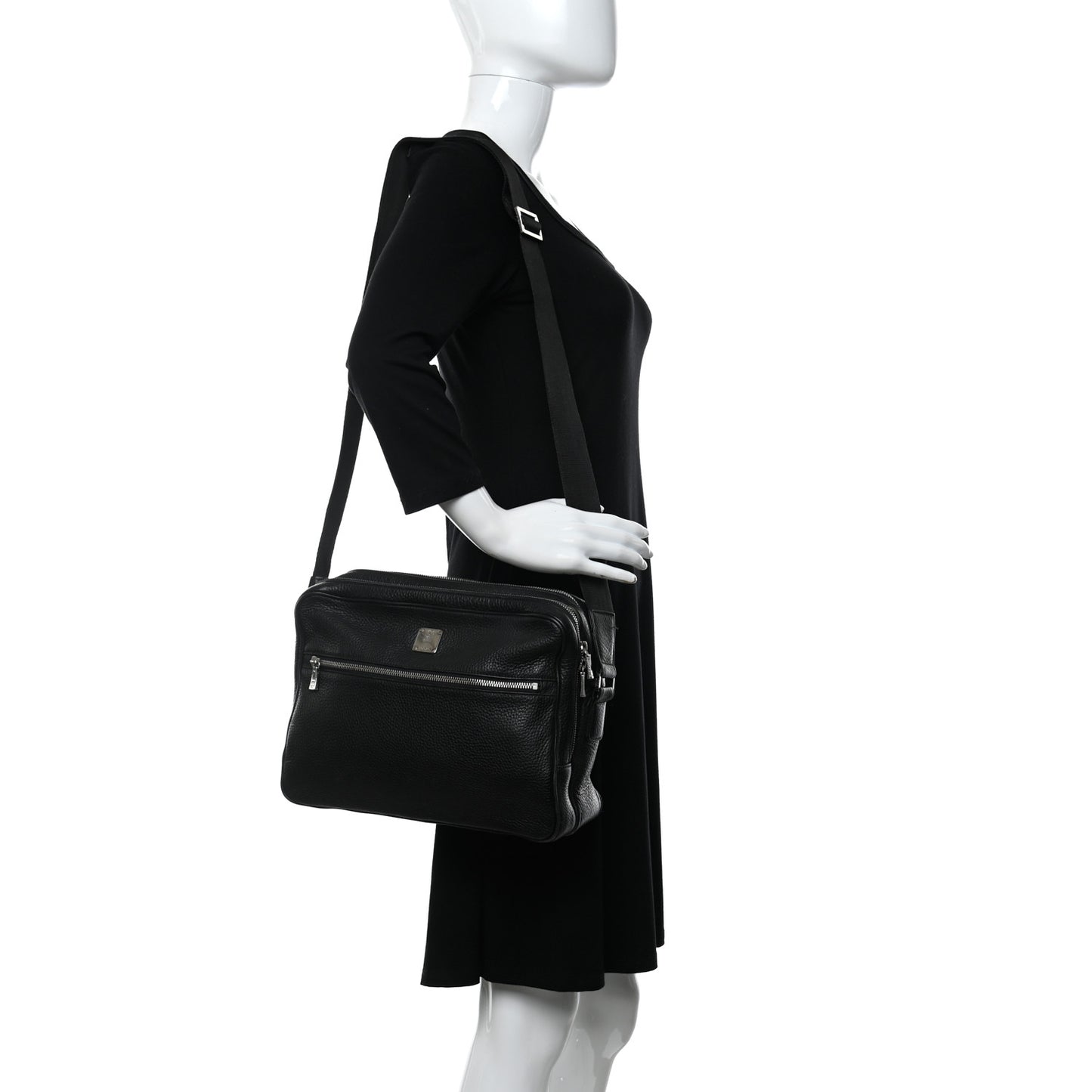 Grained Calfskin Medium Shoulder Bag Black