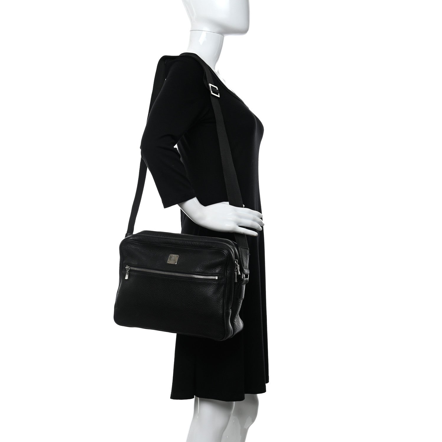 MCM Grained Calfskin Medium Shoulder Bag Black 2 of 14