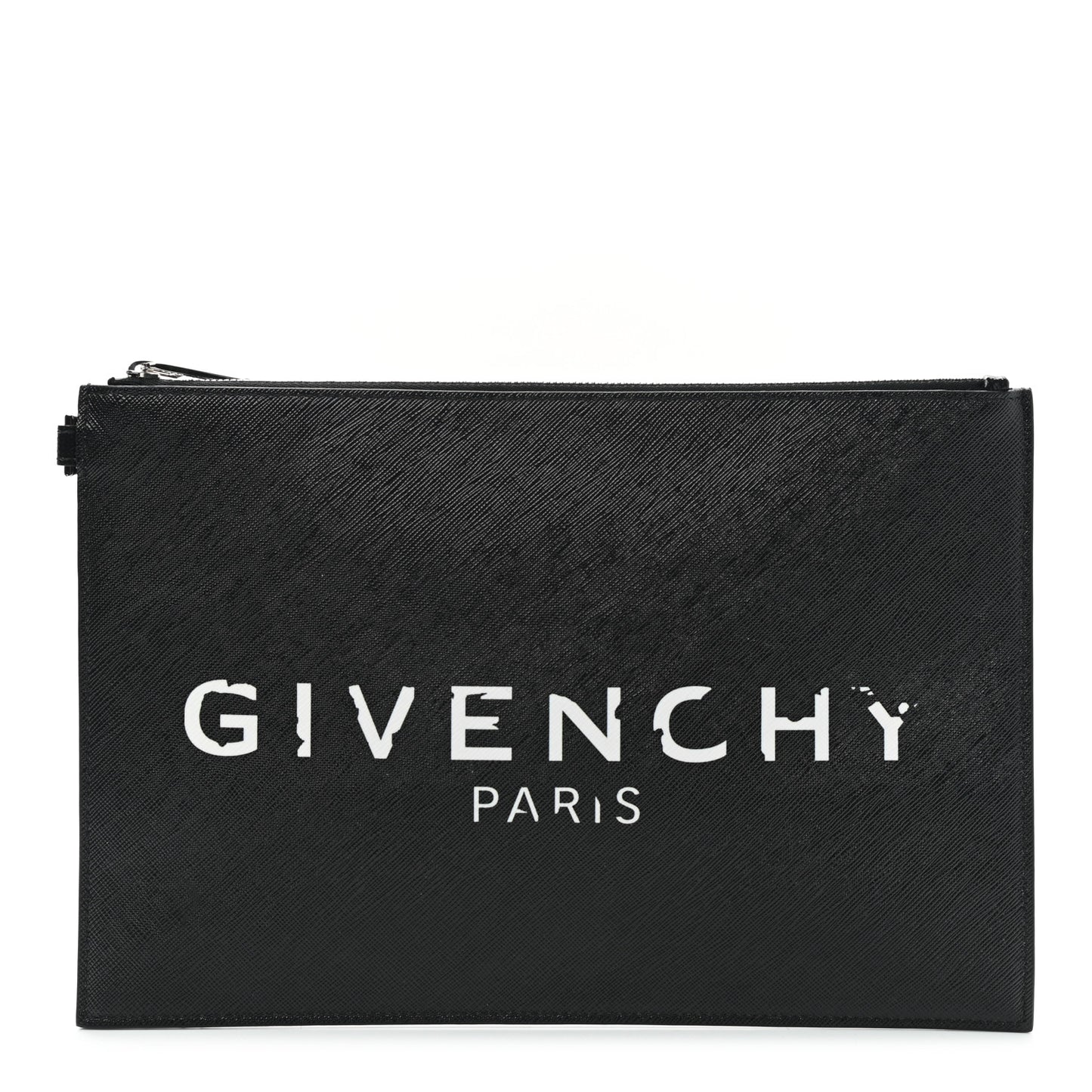 Textured Coated Canvas Iconic Prints Flat Medium Clutch Bag Black