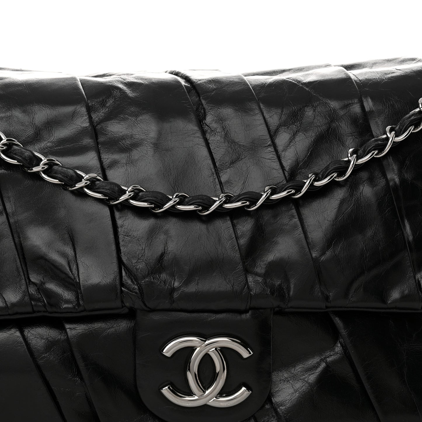Glazed Calfskin Twisted Maxi Flap Black