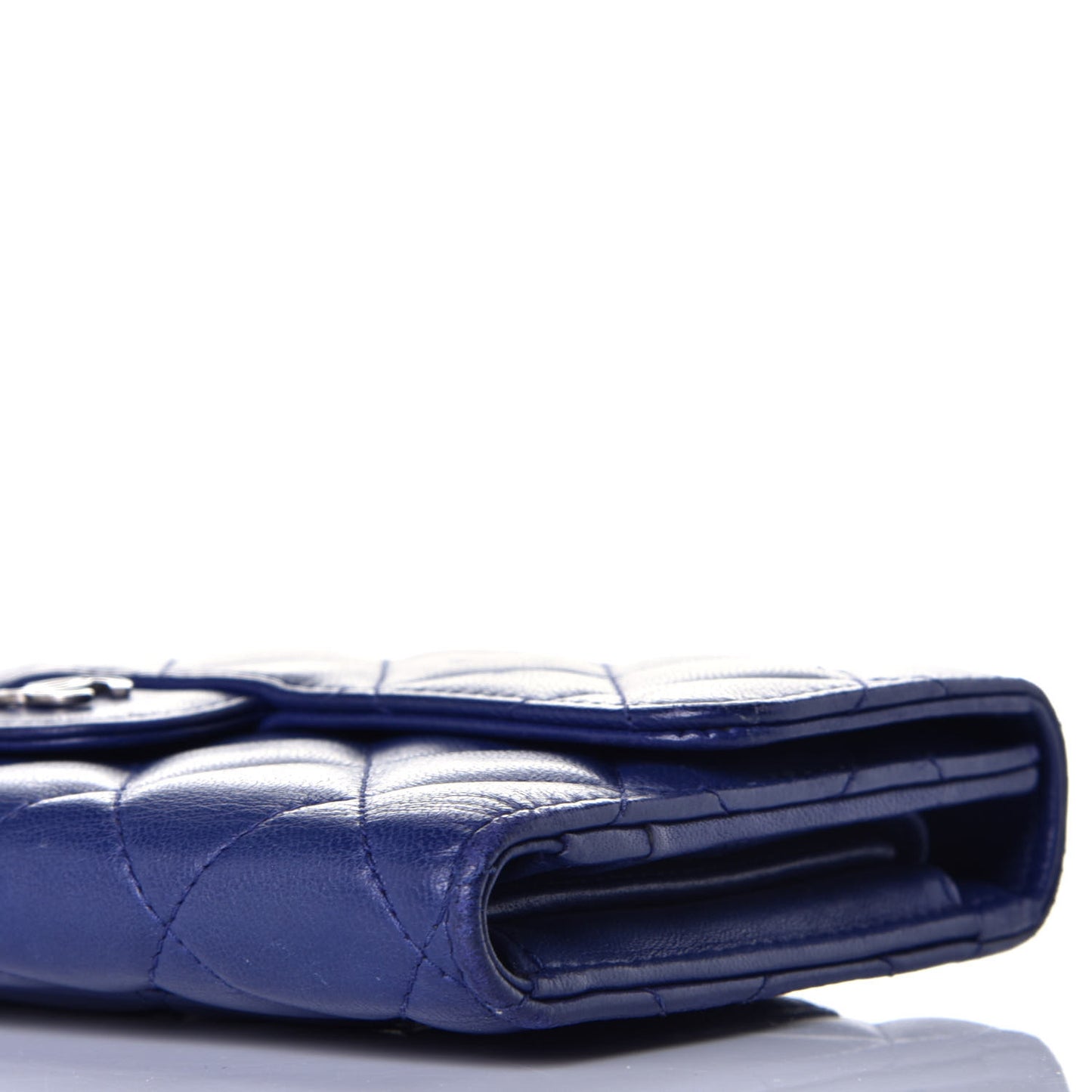 Lambskin Quilted Large Flap Wallet Navy