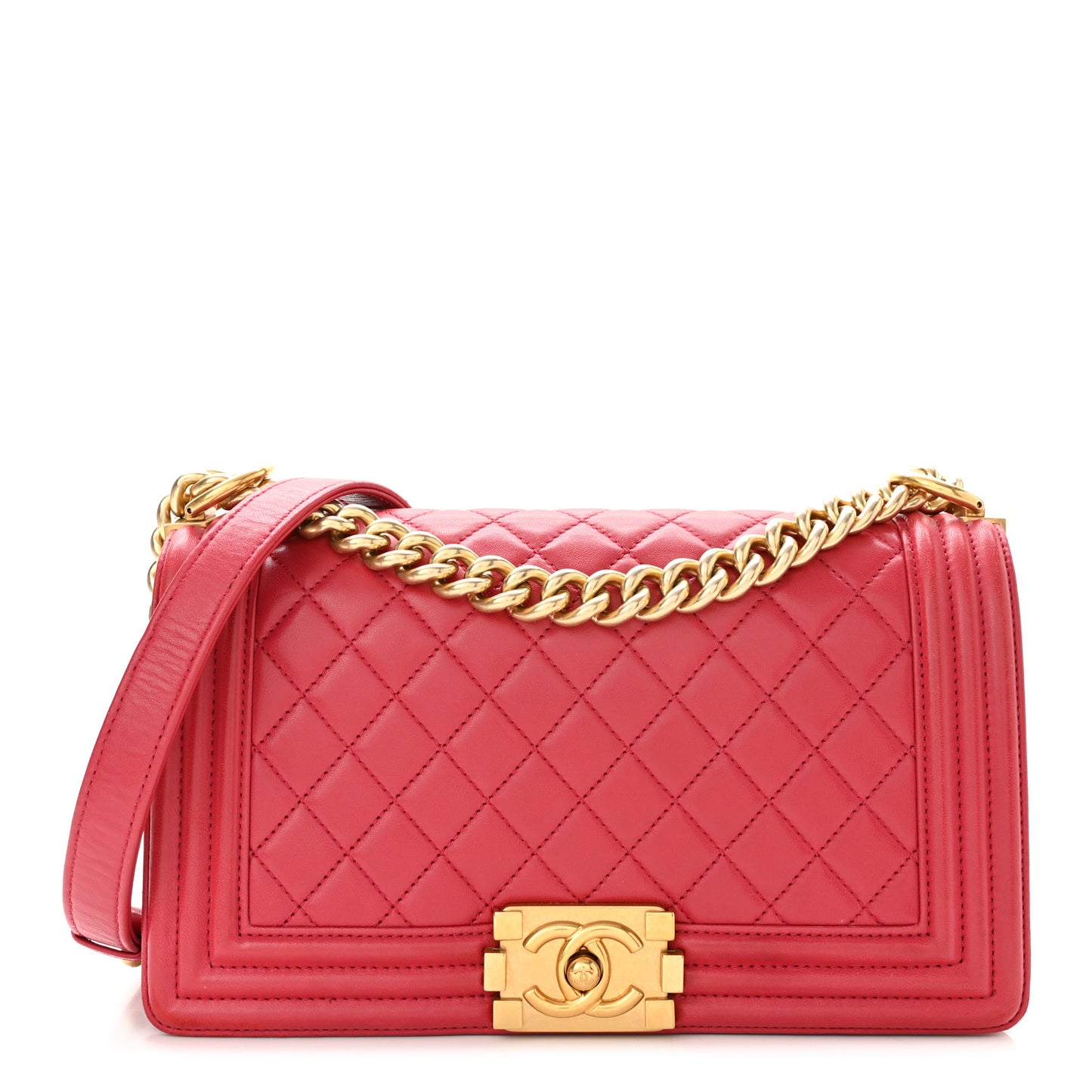 Lambskin Quilted Medium Boy Flap Red