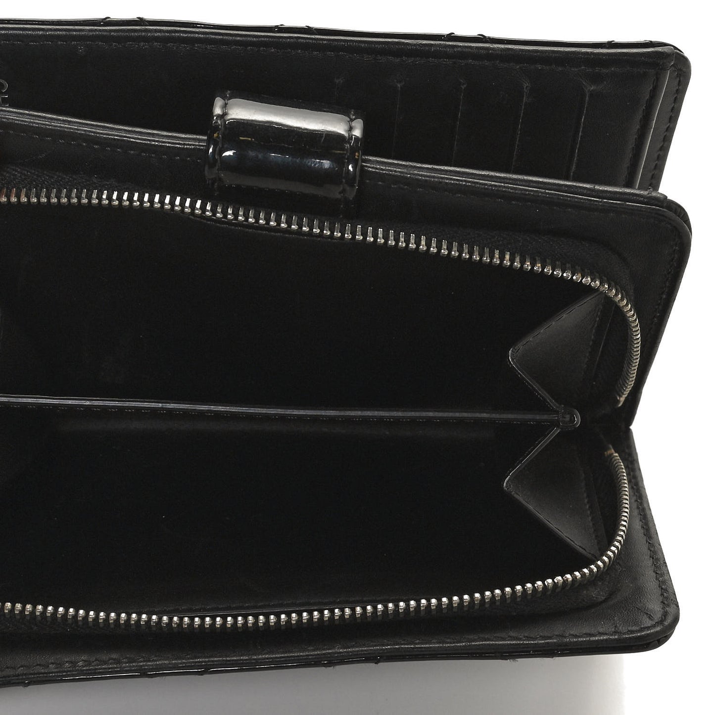 Patent Quilted Zip Pocket Wallet Black
