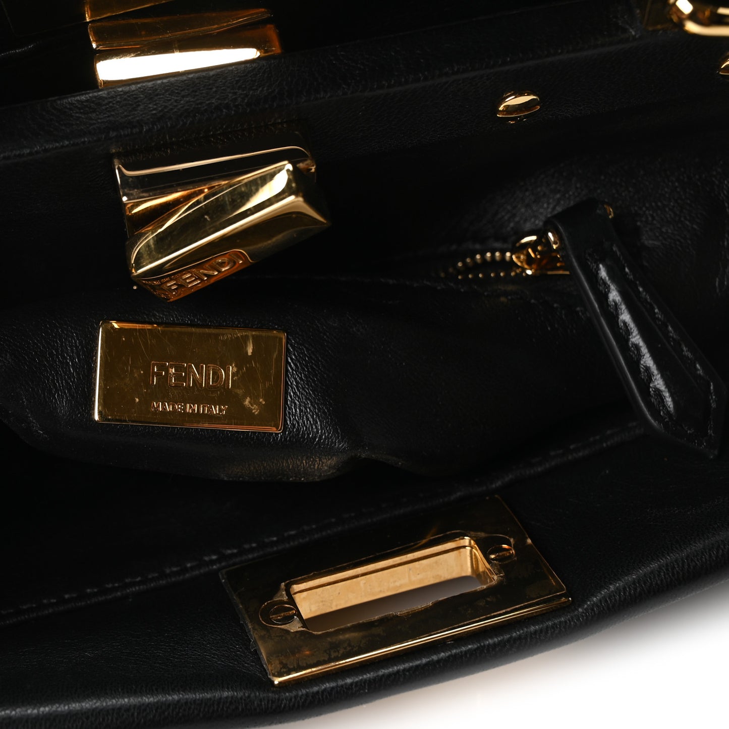 Shearling Nappa Macro FF 1974 Mini Peekaboo Iconic Satchel Tobacco Black