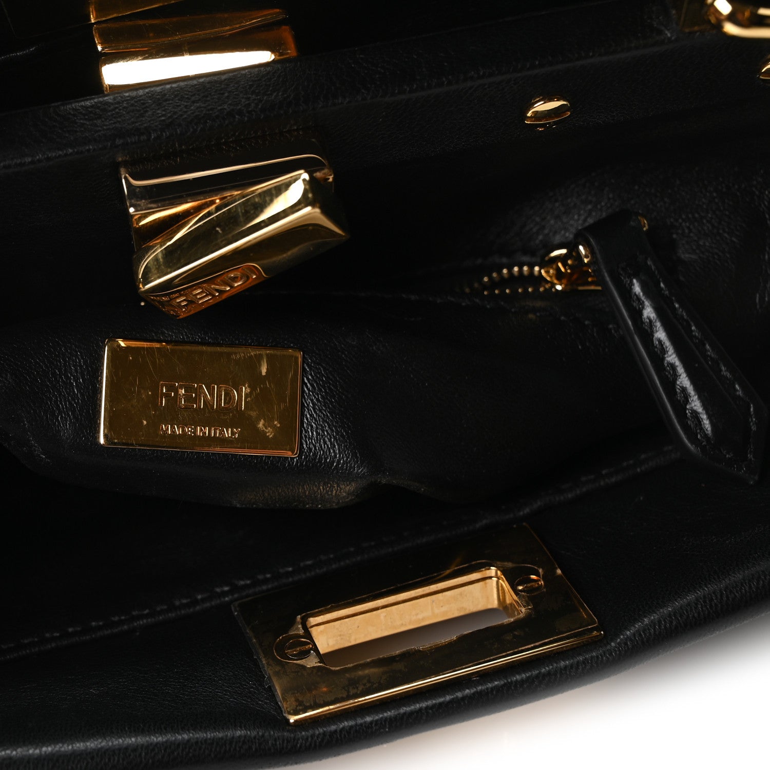 Fendi Shearling Nappa Macro FF 1974 Mini Peekaboo Iconic Satchel Tobacco Black 6 of 10