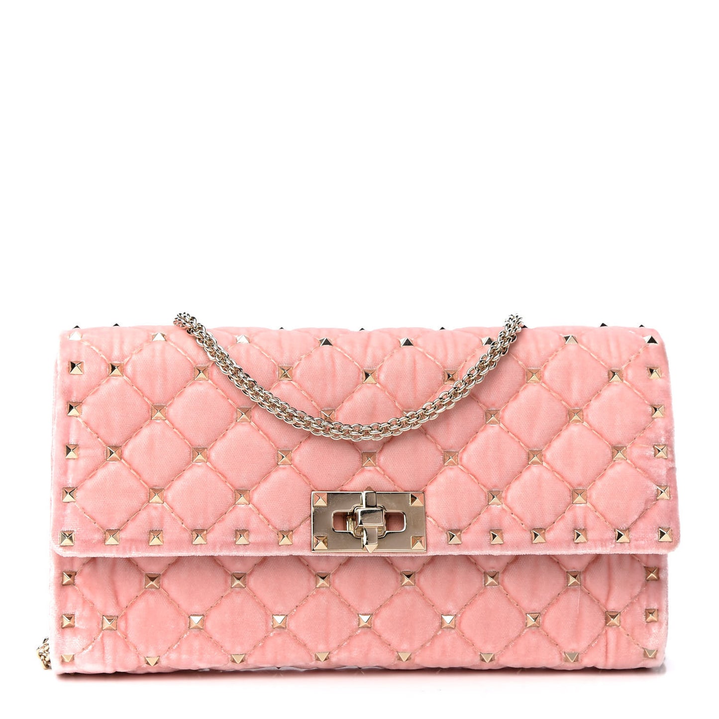 Velvet Rockstud Spike Wallet on Chain Water Rose