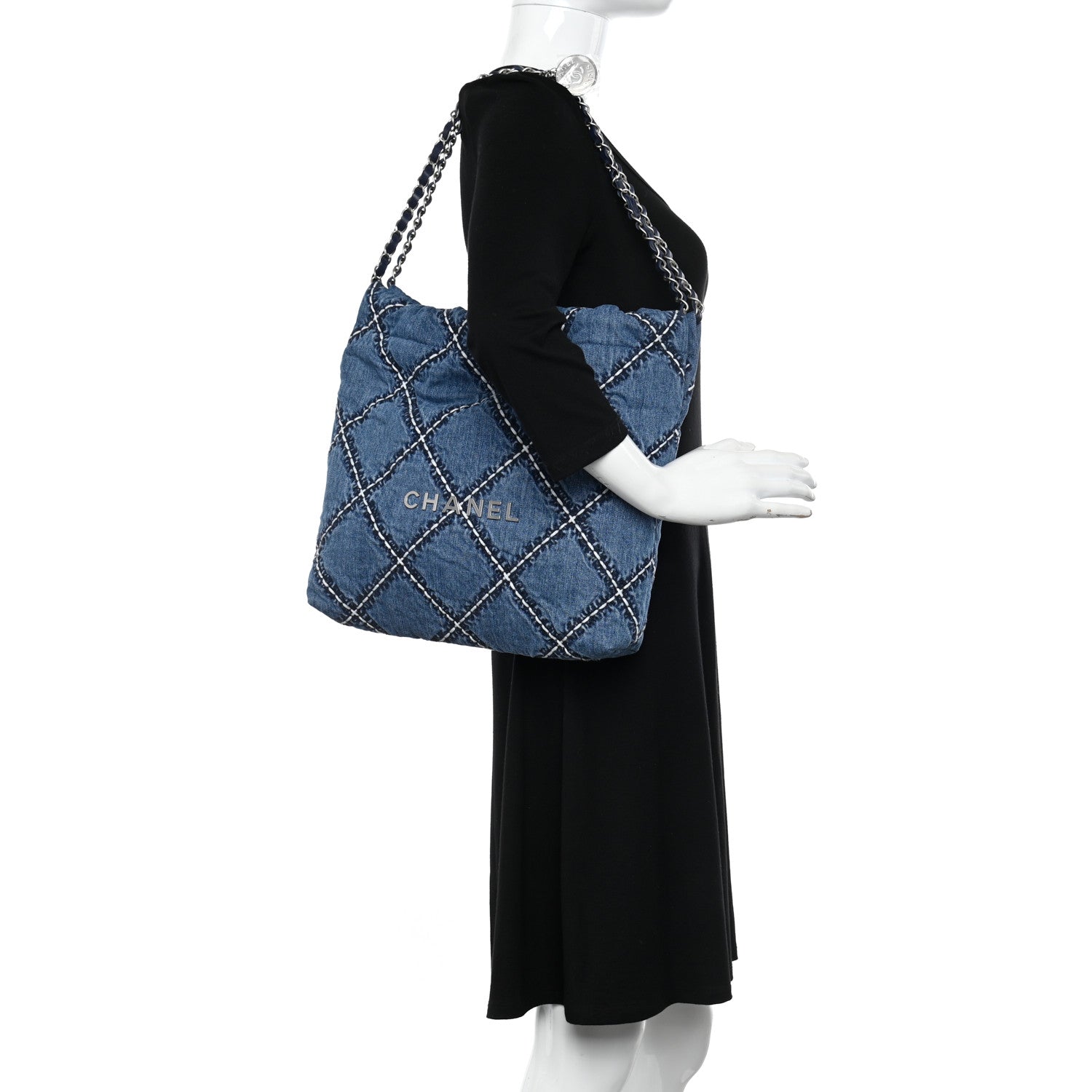 Chanel Denim Quilted Stitched Small Chanel 22 Blue 2 of 11