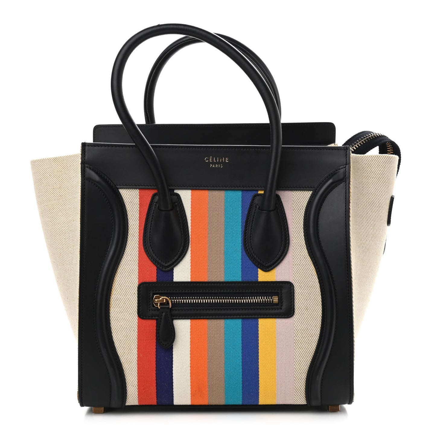 Smooth Calfskin Striped Canvas Micro Luggage