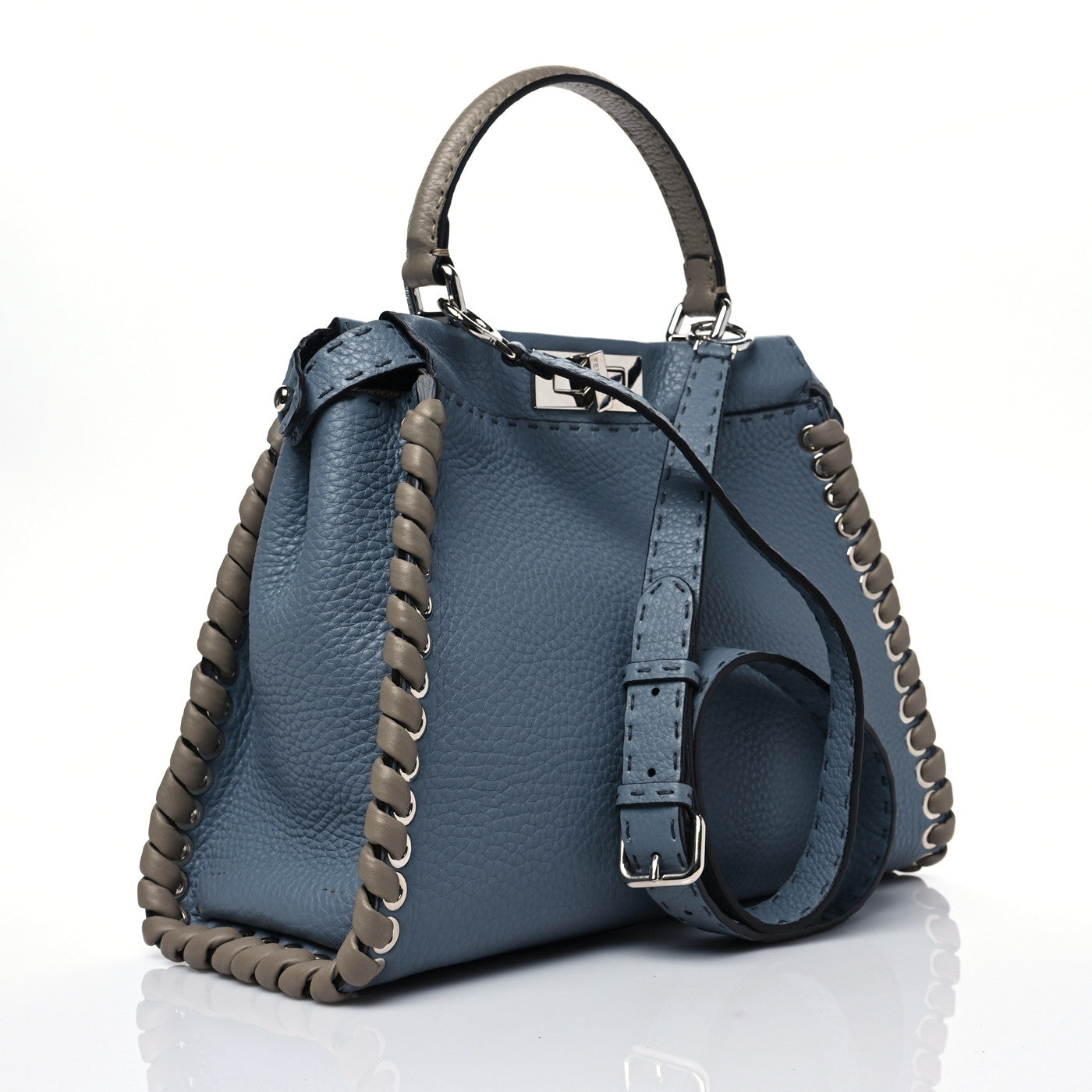 Fendi Cuoio Romano Selleria Vitello Dolce Lace Up Medium Peekaboo Iconic Satchel Nube Corda Tortora 3 of 8