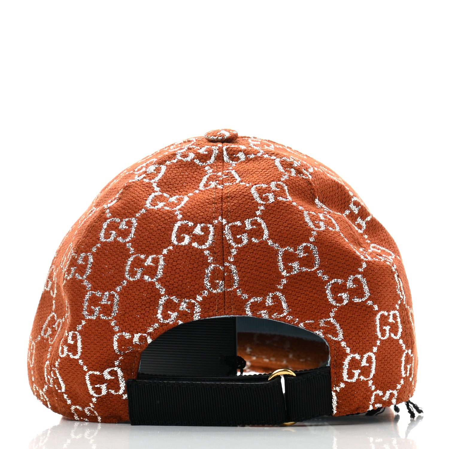 Gucci Canvas Lame GG Monogram Rush Baseball Hat M Burnt Orange Silver 6 of 10