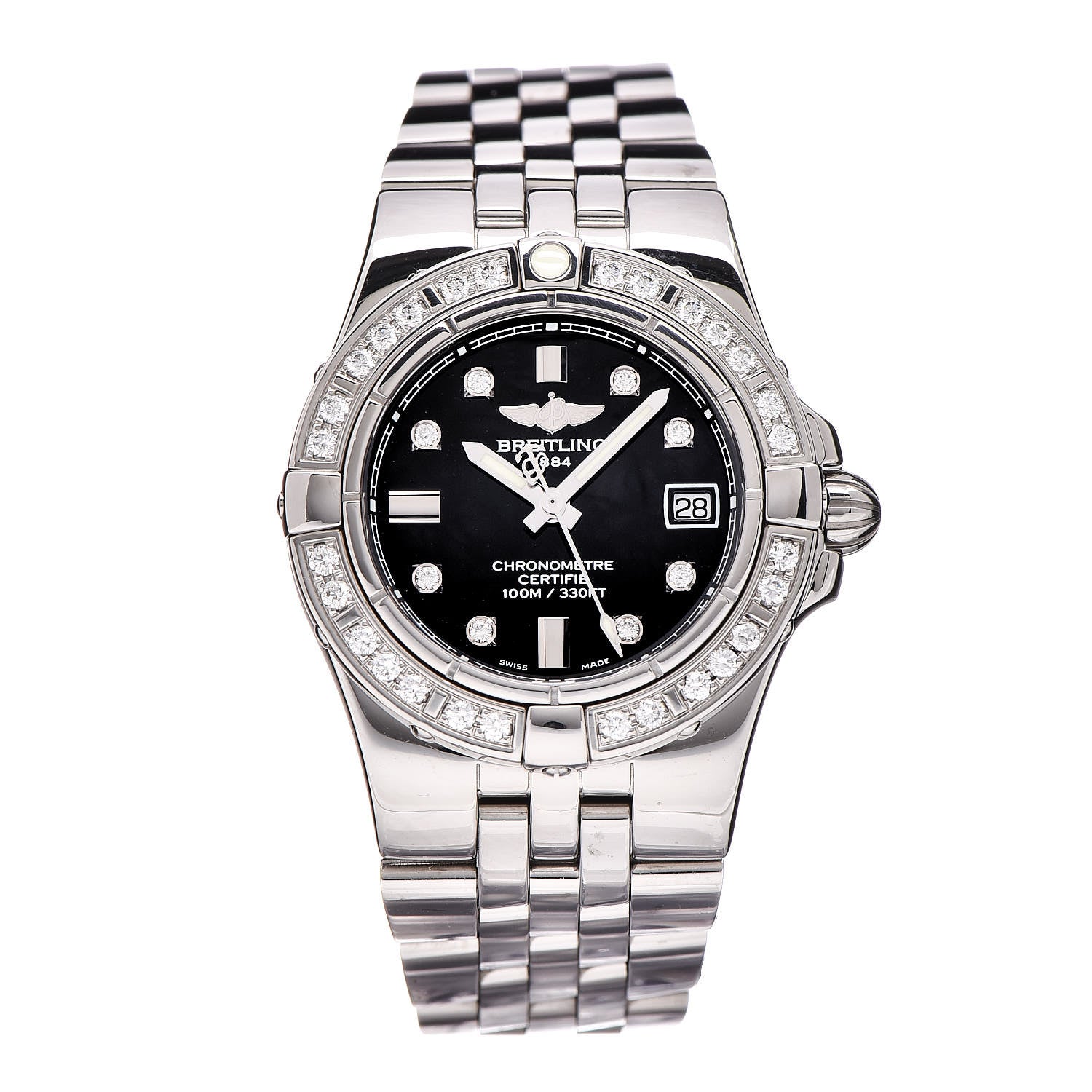 Breitling Stainless Steel Diamond 30mm Starliner Quartz Watch Black A71340 1 of 9