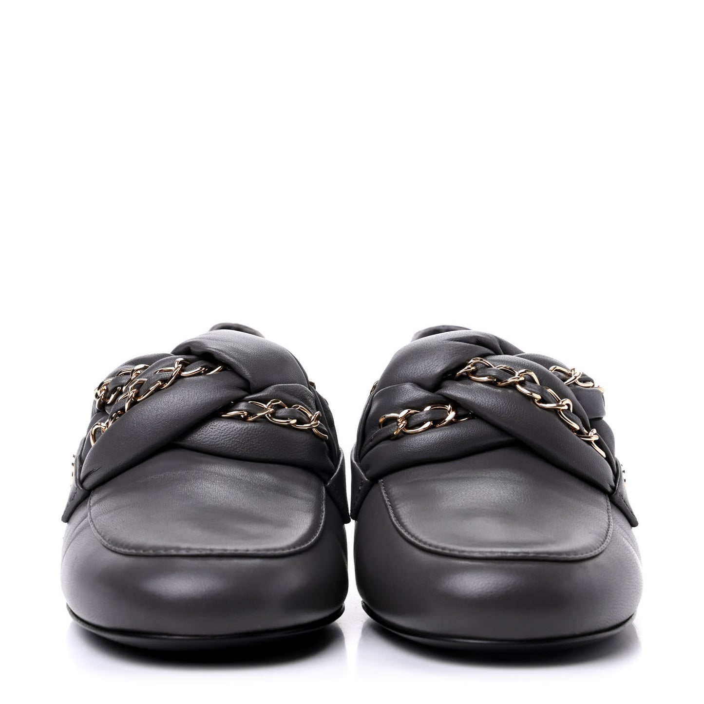 Lambskin CC Braided Chain Loafers 35.5 Grey