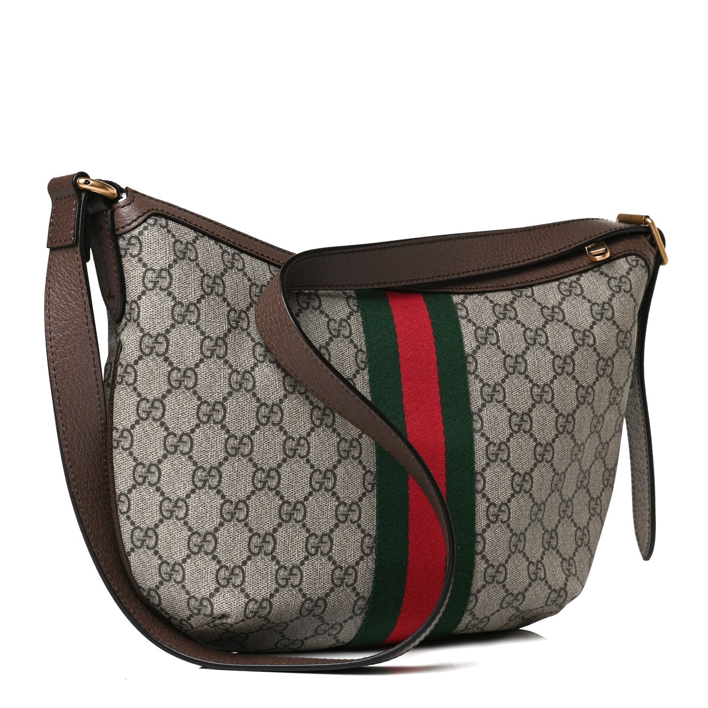 GG Supreme Monogram Web Small Ophidia Half Moon Hobo Brown