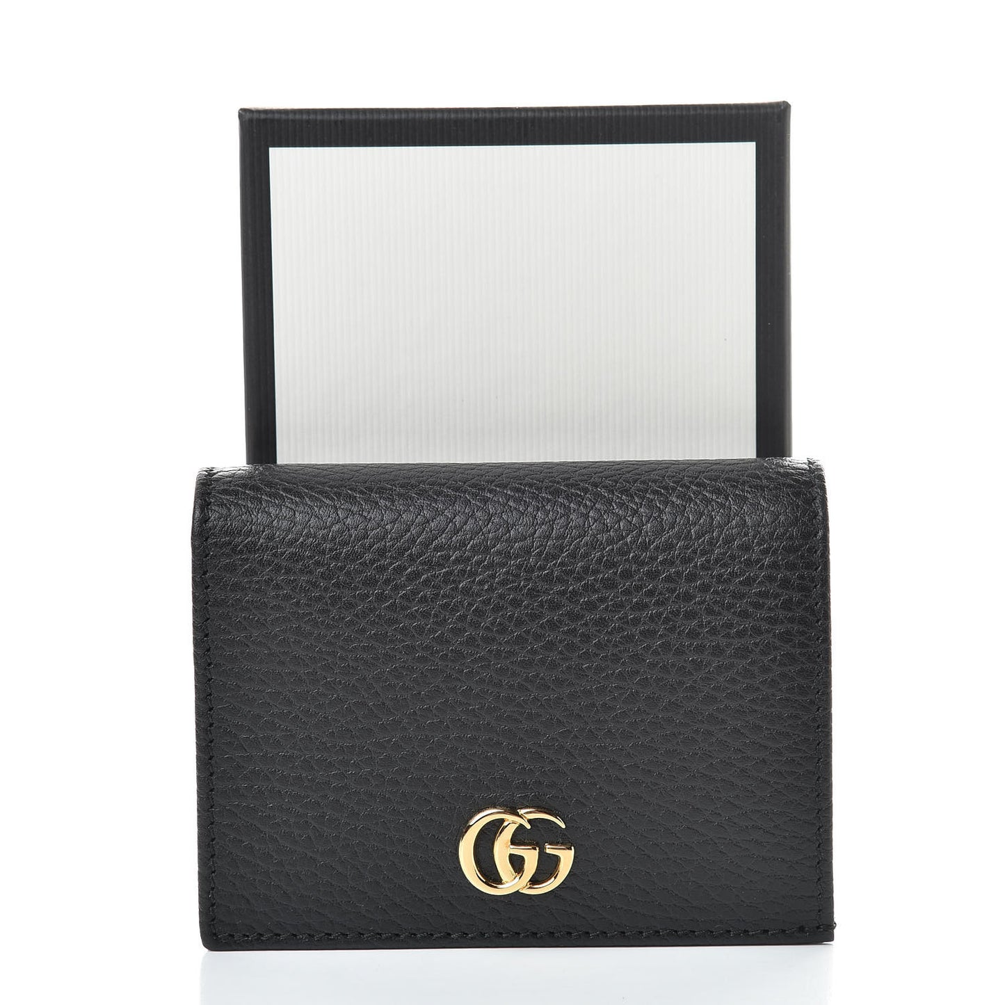 Pebbled Calfskin GG Marmont Card Case Black