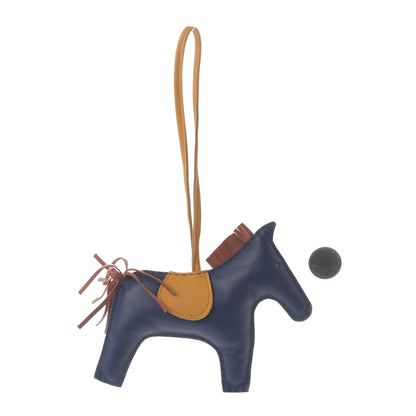 Hermes Milo Lambskin Grigri Rodeo Horse Bag Charm GM Bleu de Malte Cornaline Jaune D'Or 2 of 4