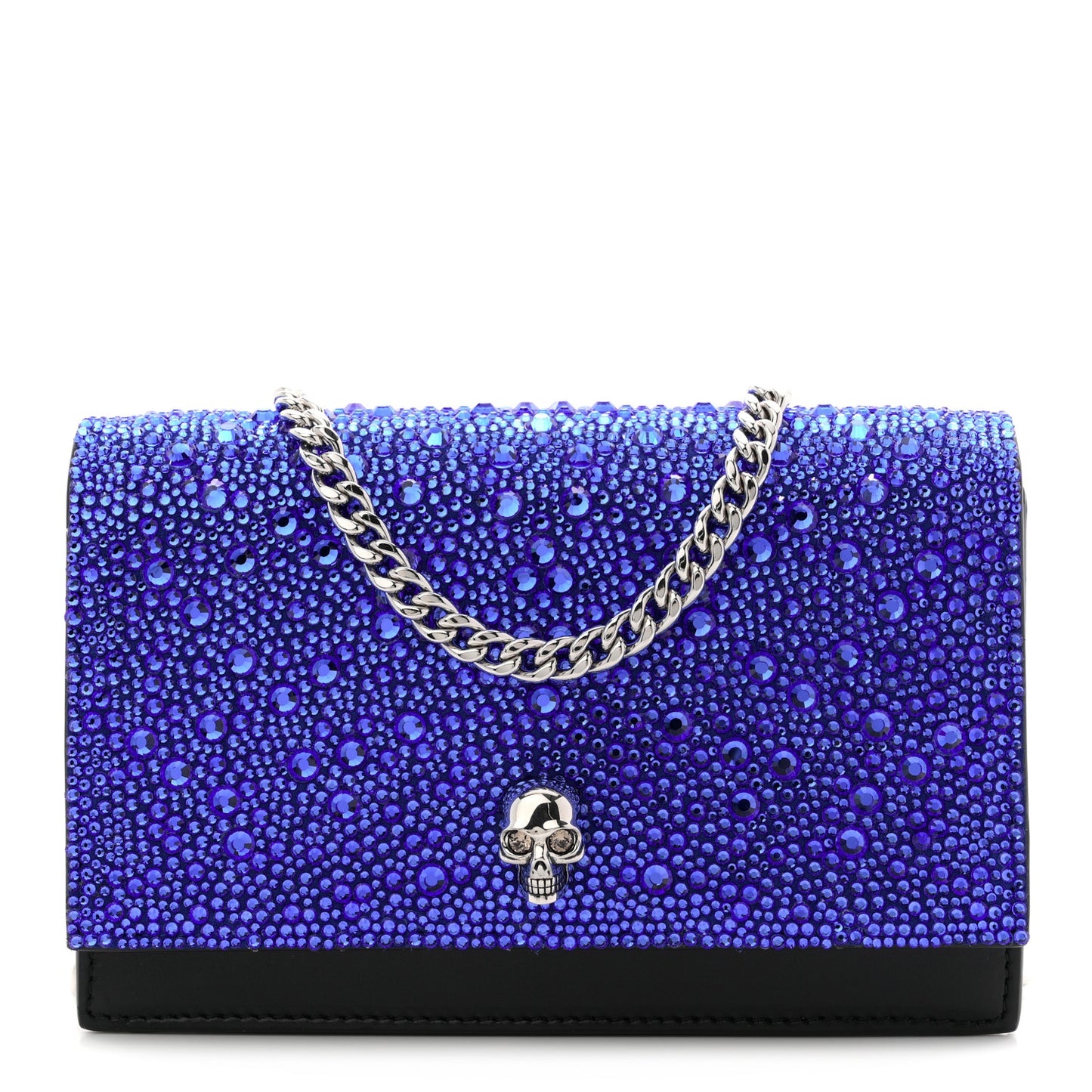 Calfskin Crystal Skull Mini Crossbody Bag Electric Blue