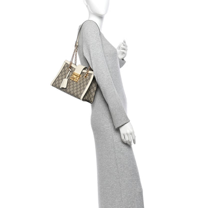 Gucci GG Supreme Monogram Moon Calfskin Small Padlock Tote Beige Ebony Mystic White 2 of 10