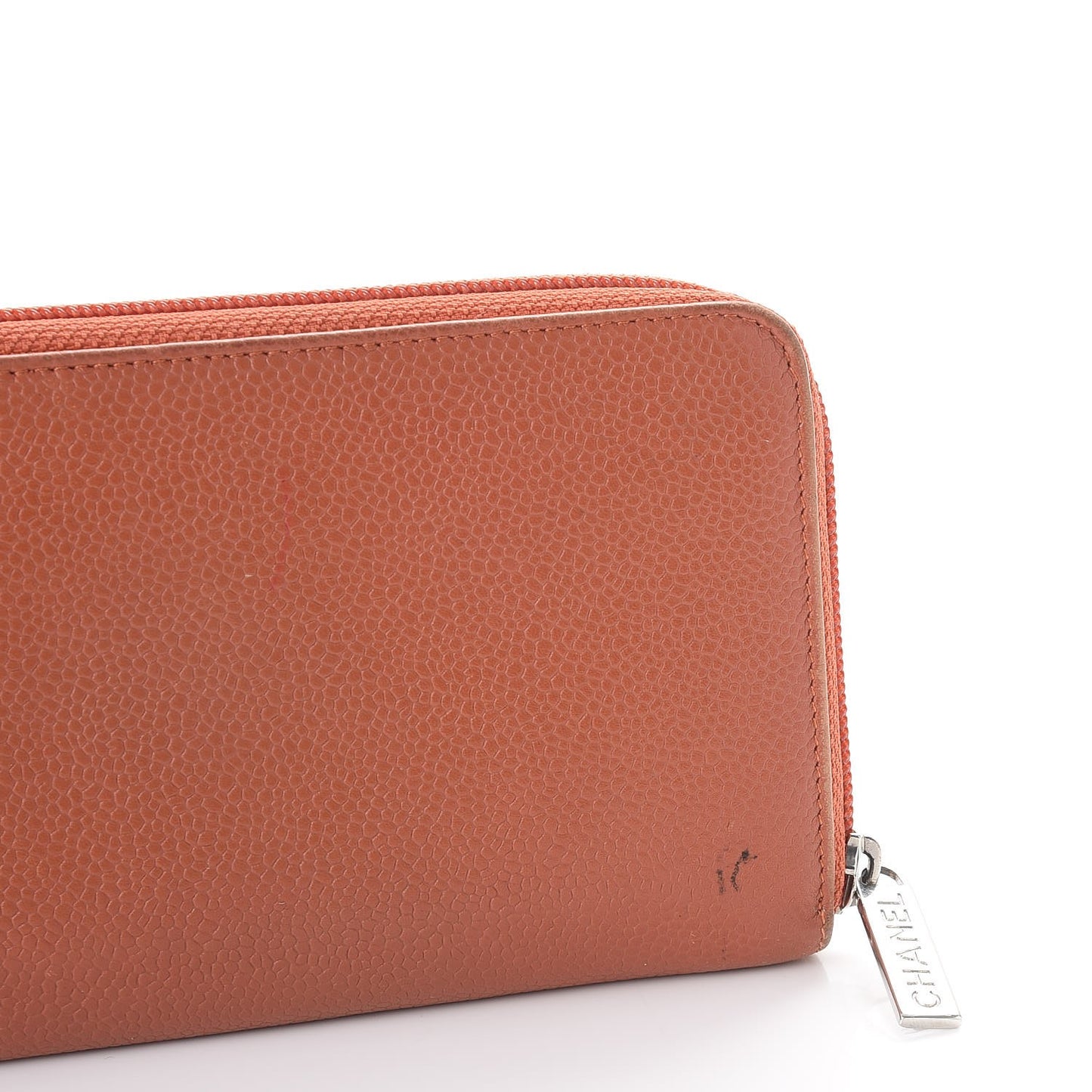 Caviar Large Timeless CC Gusset Zip Around Wallet Dark Orange