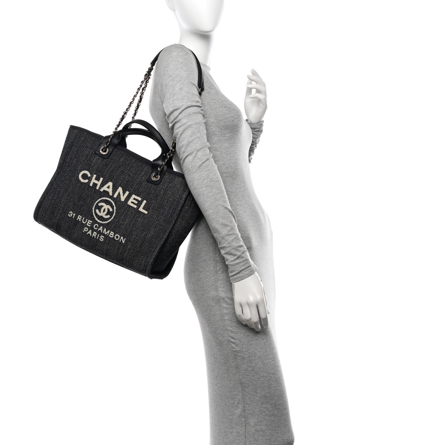 Chanel Denim Small Deauville Tote Dark Blue White 2 of 10