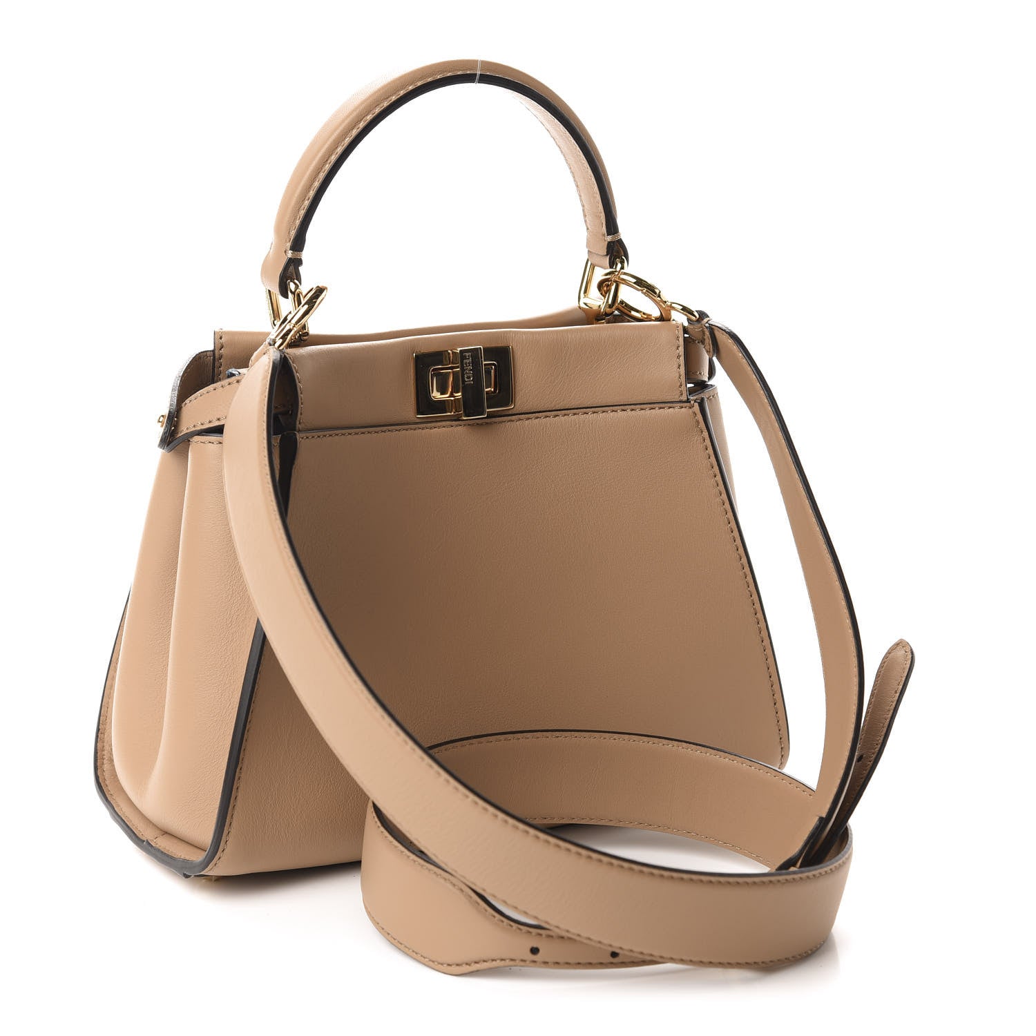 Fendi Vitello Seta Nabuk Pequin Mini Peekaboo Iconic Satchel Cuoio Tobacco Moro 3 of 11