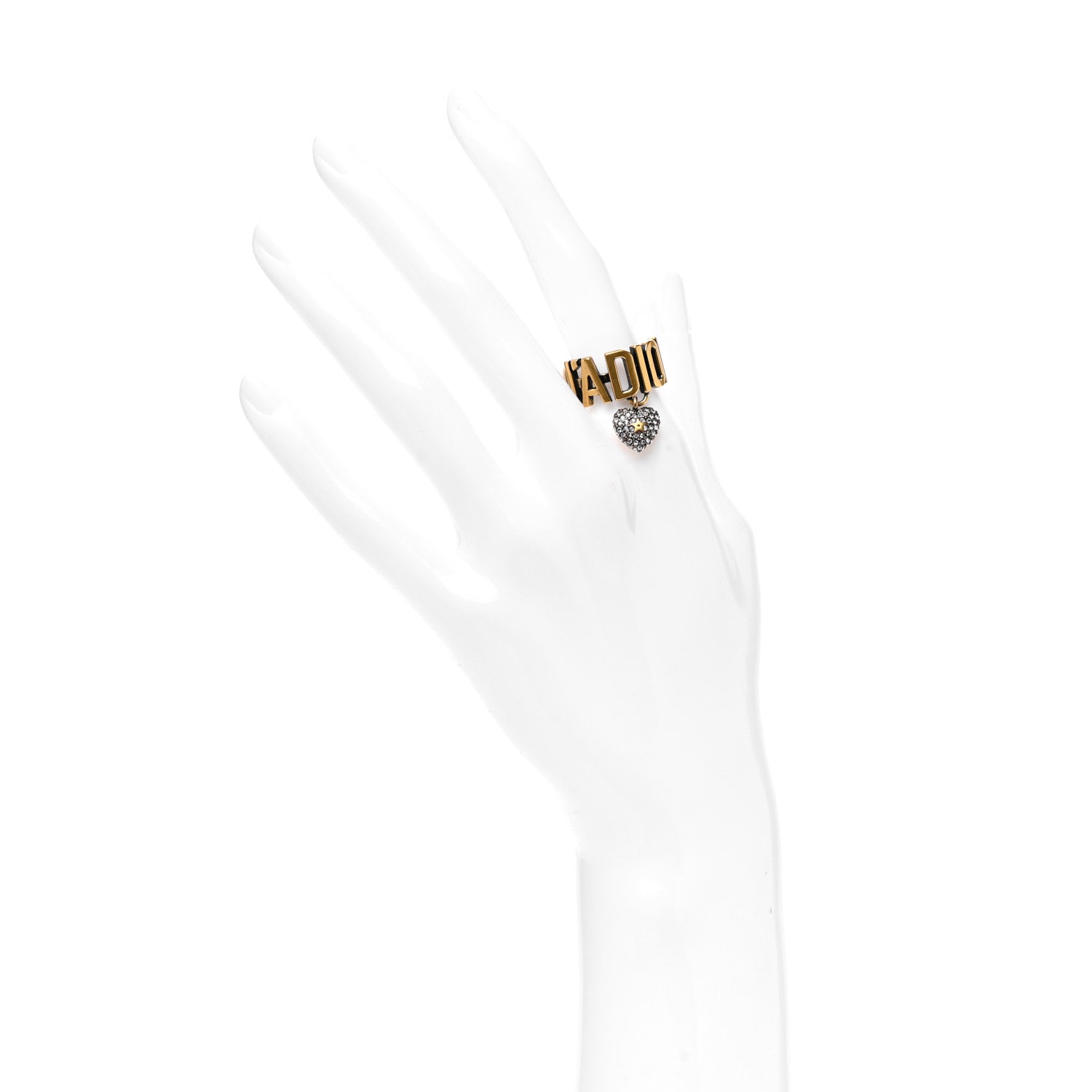 Christian Dior Metal J'Adior Crystal Heart Charm Ring L Gold 2 of 4