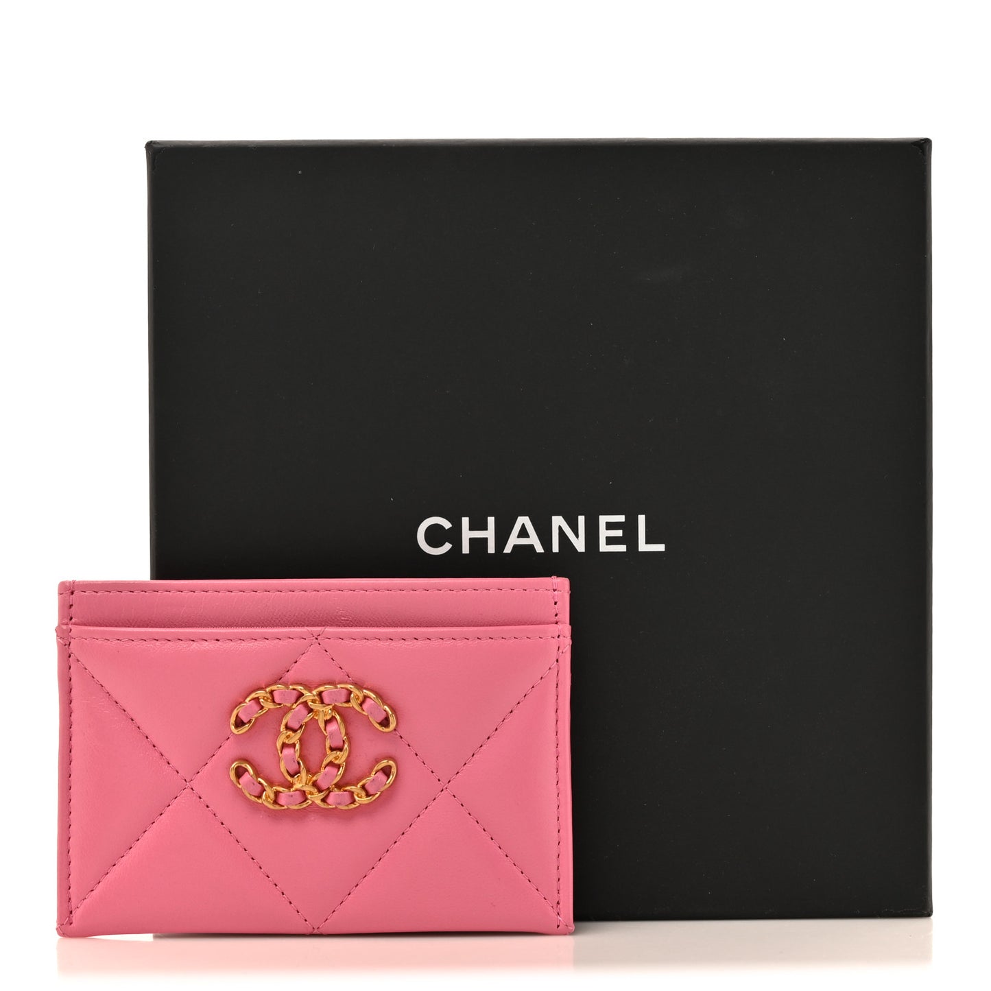 Lambskin Quilted Chanel 19 Card Holder Pink