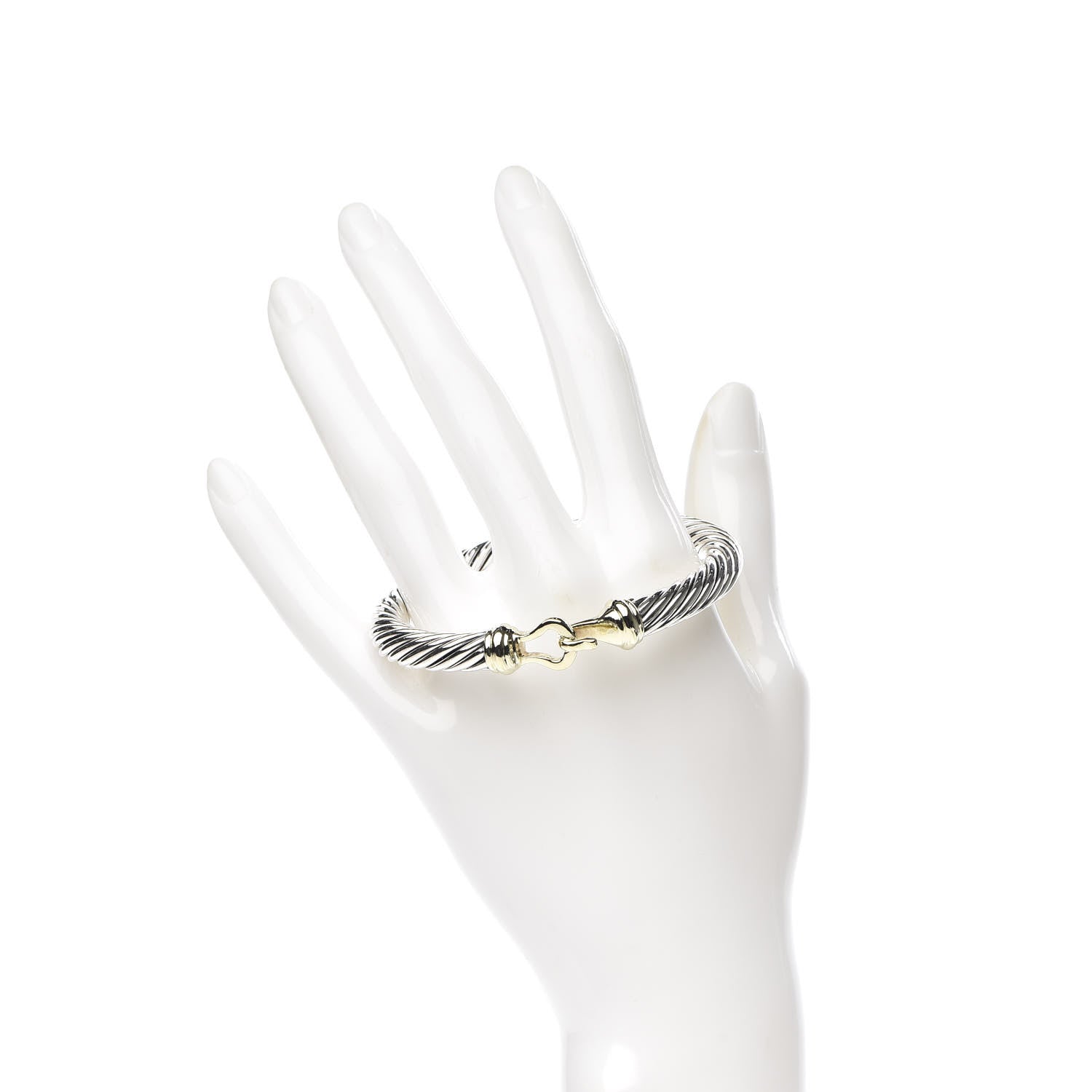David Yurman Sterling Silver 14K Yellow Gold 7mm Cable Classic Buckle Bracelet 2 of 6