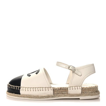 Chanel Lambskin Cap Toe CC Espadrille Sandals 39 White Black 1 of 9