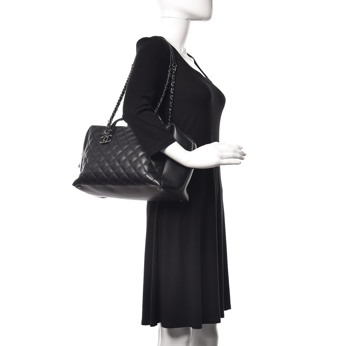 Calfskin Quilted Feather Weight Bowling Bag Black