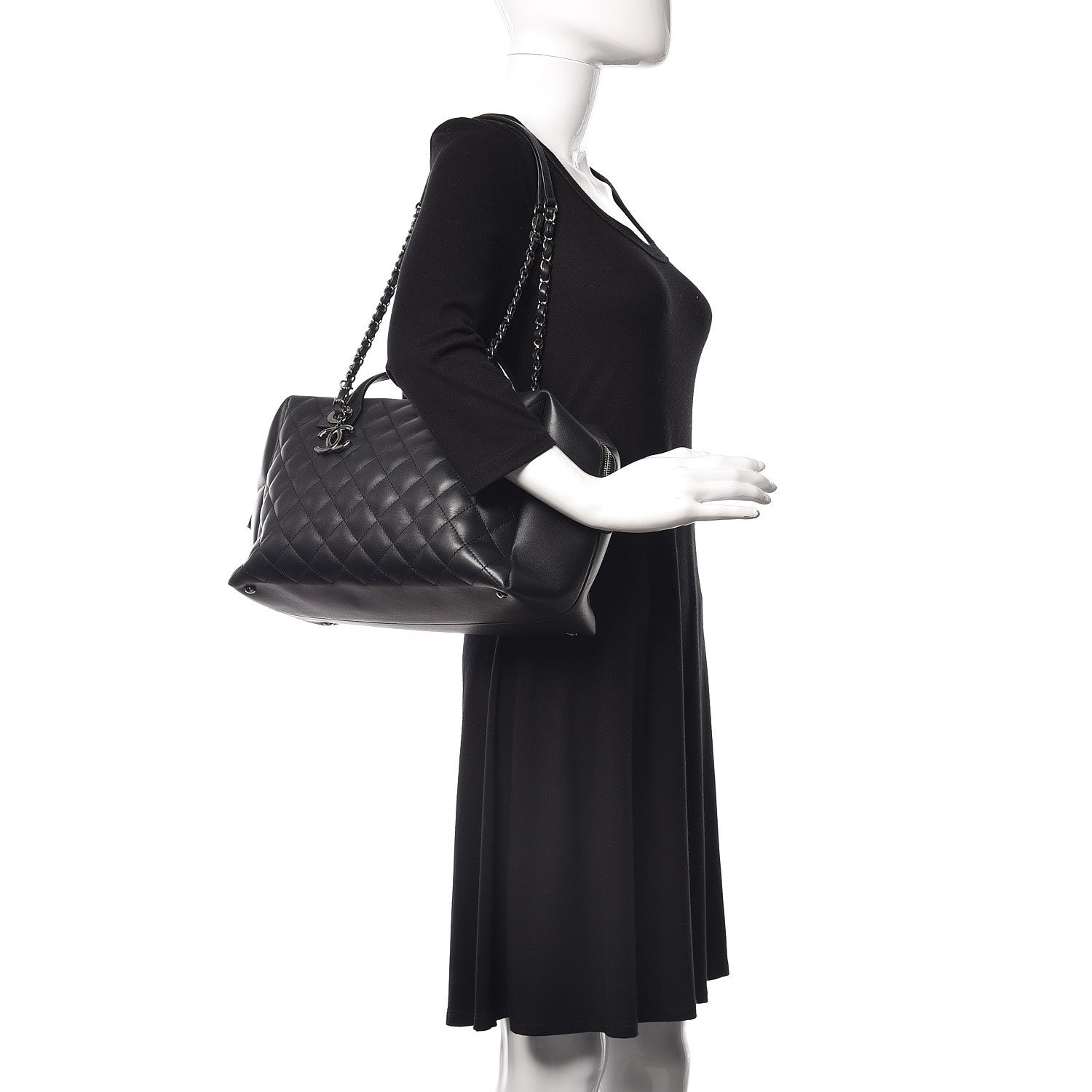 Chanel Calfskin Quilted Feather Weight Bowling Bag Black 2 of 19