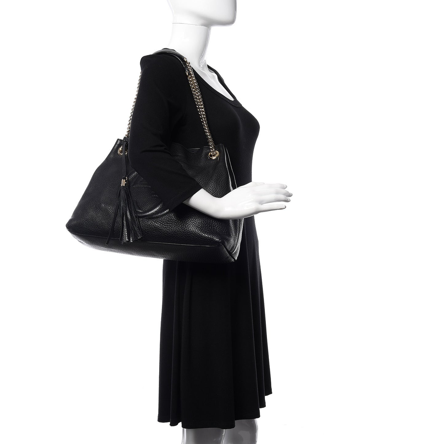 Pebbled Calfskin Medium Soho Chain Shoulder Bag Black