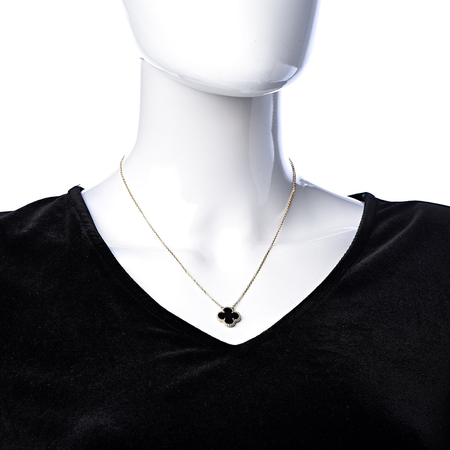 18K Yellow Gold Black Onyx Vintage Alhambra Pendant Necklace