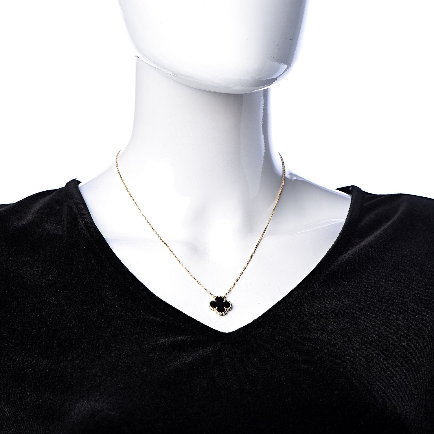 Van Cleef & Arpels 18K Yellow Gold Black Onyx Vintage Alhambra Pendant Necklace 2 of 8