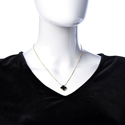 Van Cleef & Arpels 18K Yellow Gold Black Onyx Vintage Alhambra Pendant Necklace 2 of 8