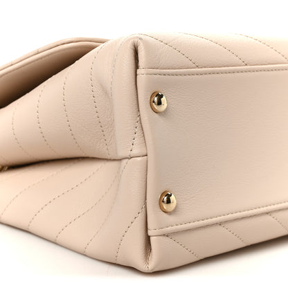 Chanel Grained Calfskin Stitched Small Chevron Chic Top Handle Flap Beige 10 of 11