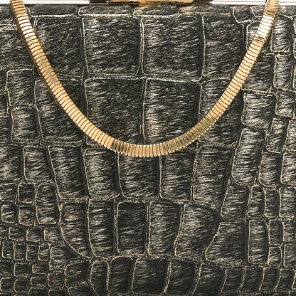 Lanvin Ponyhair Crocodile Print Clutch Black Gold 7 of 9