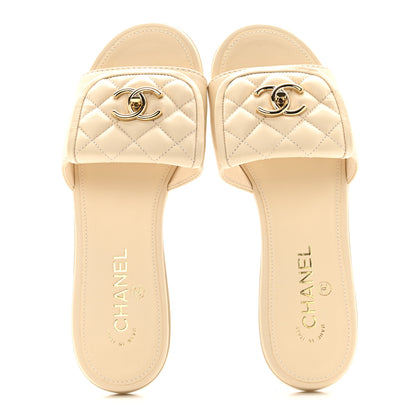 Chanel Lambskin Quilted Turnlock Flat Mules 39 Light Beige 3 of 26