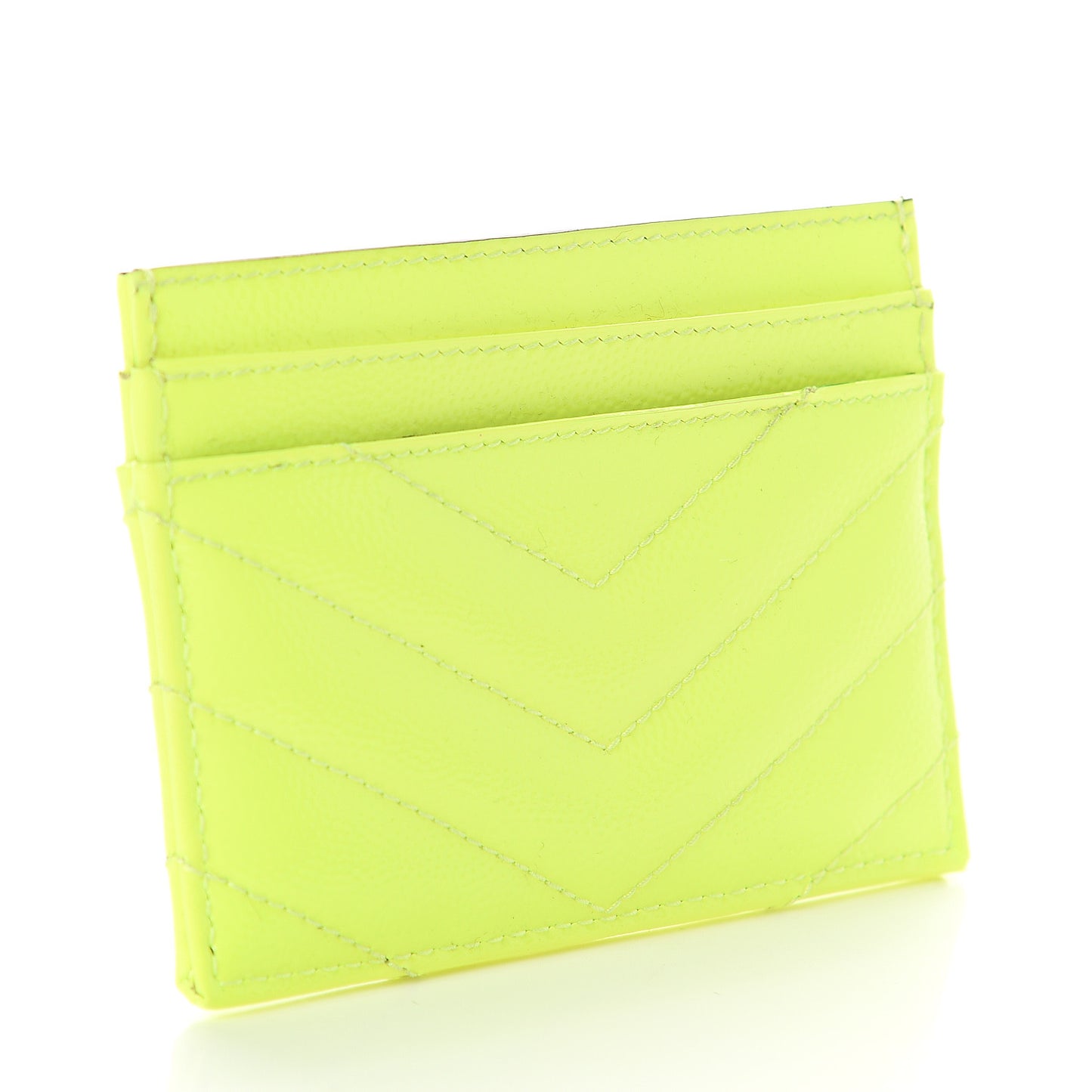 Patent Grain De Poudre Matelasse Chevron Monogram Credit Card Case Neon Yellow