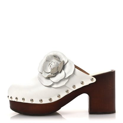 Chanel Calfskin Camellia Clogs 35 White 1 of 14