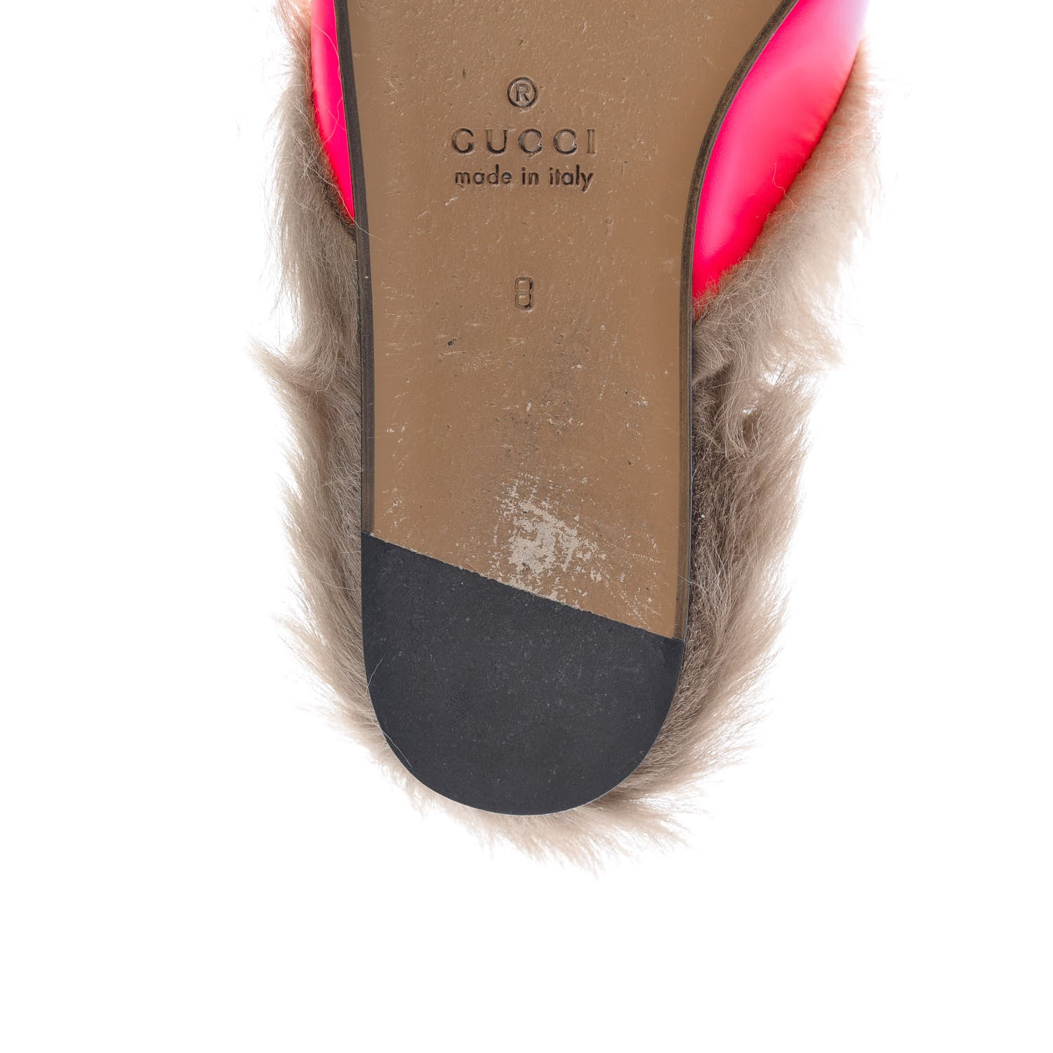 Gucci Calfskin Fur Mens Princetown Slippers 8 Fuxia Fluo Natural 11 of 13