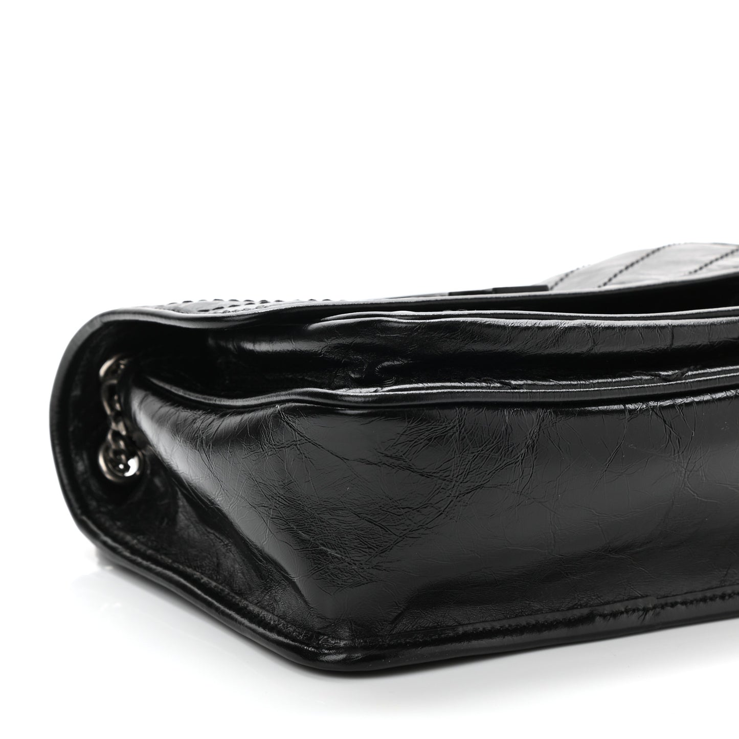 Crinkled Lambskin Matelasse Monogram Baby Niki Chain Satchel Black